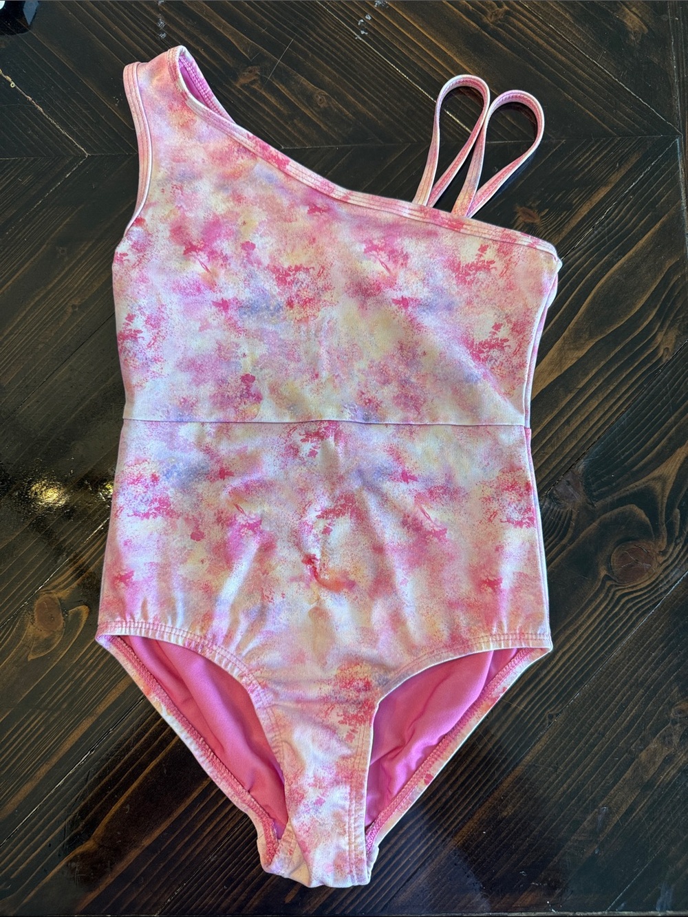 Pink Tie-Dye One-Shoulder Girls' Leotard